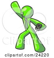 Lime Green Man Dancing And Listening To Music With An Mp3 Player