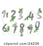 Lime Green Men With Numbers 0 Through 9 by Leo Blanchette