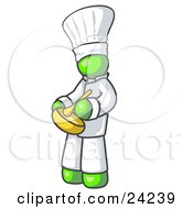 Clipart Illustration Of A Lime Green Baker Chef Cook In Uniform And Chefs Hat Stirring Ingredients In A Bowl