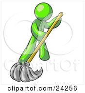 Lime Green Man Wearing A Tie Using A Mop While Mopping A Hard Floor To Clean Up A Mess Or Spill