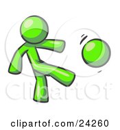 Lime Green Man Kicking A Ball Really Hard While Playing A Game