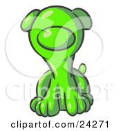 Clipart Illustration Of A Cute Lime Green Puppy Dog Looking Curiously At The Viewer by Leo Blanchette