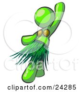 Clipart Illustration Of A Lime Green Hula Dancer Woman In A Grass Skirt And Coconut Shells Performing At A Luau