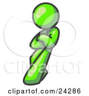 Clipart Illustration Of A Lime Green Man With An Attitude His Arms Crossed Leaning Against A Wall