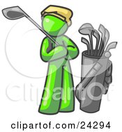 Poster, Art Print Of Lime Green Man Standing By His Golf Clubs