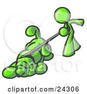 Clipart Illustration Of A Lime Green Man Walking A Dog That Is Pulling On A Leash