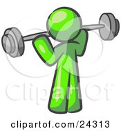 Poster, Art Print Of Lime Green Man Lifting A Barbell While Strength Training