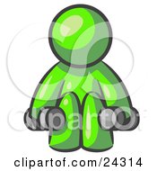 Poster, Art Print Of Lime Green Man Lifting Dumbells While Strength Training