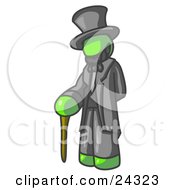 Lime Green Man Depicting Abraham Lincoln With A Cane
