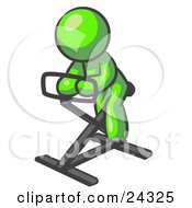 Poster, Art Print Of Lime Green Man Exercising On A Stationary Bicycle