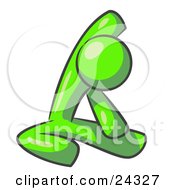 Lime Green Man Sitting On A Gym Floor And Stretching His Arm Up And Behind His Head by Leo Blanchette
