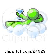 Poster, Art Print Of Relaxed Lime Green Man Drinking A Martini And Kicking Back On Cloud Nine