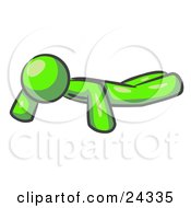 Poster, Art Print Of Lime Green Man Doing Pushups While Strength Training