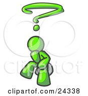 Poster, Art Print Of Confused Lime Green Business Man With A Questionmark Over His Head