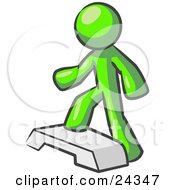 Lime Green Man Doing Step Ups On An Aerobics Platform While Exercising