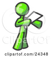 Poster, Art Print Of Lime Green Businessman Holding A Piece Of Paper During A Speech Or Presentation