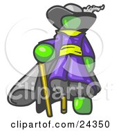 Clipart Illustration Of A Lime Green Male Pirate With A Cane And A Peg Leg by Leo Blanchette