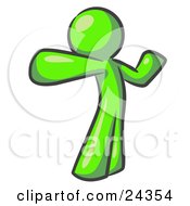 Poster, Art Print Of Lime Green Man Stretching His Arms And Back Or Punching The Air