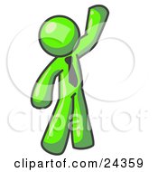 Clipart Illustration Of A Friendly Lime Green Man Greeting And Waving by Leo Blanchette