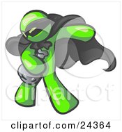 Clipart Illustration Of A Lime Green Man In A Mask And Cape Stealing Belongings In A Bag by Leo Blanchette