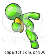 Clipart Illustration Of A Lime Green Man Running With A Football In Hand During A Game Or Practice by Leo Blanchette