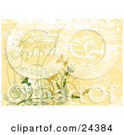 Clipart Illustration Of White Green And Orange Vines Plants And Flowers Over A Faded Grunge Orange And White Background by Eugene