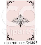 Clipart Illustration Of A Pale Pink Background With Elegant Black Corner And Center Scrolls And Flourishes
