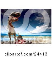 Poster, Art Print Of Bloody Tyrannosaurus Rex Towering Above Fresh Kill Near A Waterhole