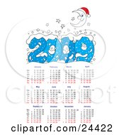 Clipart Illustration Of A Smiling Crescent Moon And Stars With Snow Above A 2009 Calendar Showing All Of The Months by Alex Bannykh