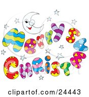 Poster, Art Print Of Colorful Merry Christmas Greeting With Stars And A Crescent Moon