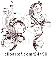 Clipart Illustration Of Two Grunge Worn Flourished Vines Over A White Background