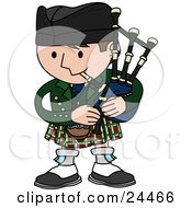 Man Playing Bagpipes And Wearing A Kilt In Scotland