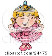 Clipart Illustration Of A Spoiled Blond Princess Girl In A Pink Dress And Crown by AtStockIllustration