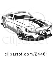 Clipart Illustration Of A 1967 Ford Mustang Gt500 Muscle Car With Racing Stipes On The Hood And Roof by David Rey