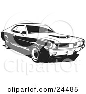 Clipart Illustration Of A 1970 Javelin Muscle Car Made By Amc With Hood Scoops And Side Decals by David Rey #COLLC24485-0052