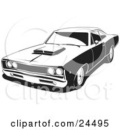 1968 Dodge Super Bee Muscle Car With A Hood Scoop Black And White