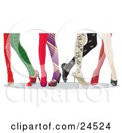 Poster, Art Print Of Ladys Legs With Fashionable And Colorful Stockings And High Heels