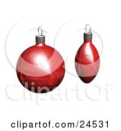 Clipart Illustration Of Two Red Christmas Tree Ornaments With Snowflake Patterns Over White