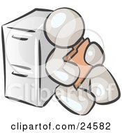 Clipart Illustration Of A White Man Sitting By A Filing Cabinet And Holding A Folder
