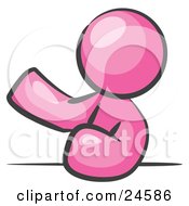 Clipart Illustration Of A Pink Man Leaning An Elbow On A Table And Gesturing With One Hand During A Meeting