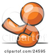 Clipart Illustration Of An Orange Man Leaning An Elbow On A Table And Gesturing With One Hand During A Meeting by Leo Blanchette