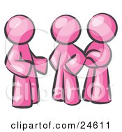 Clipart Illustration Of A Group Of Three Pink Men Talking At The Office by Leo Blanchette
