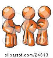 Poster, Art Print Of Group Of Three Orange Men Talking At The Office