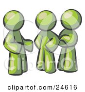 Group Of Three Olive Green Men Talking At The Office
