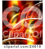 Poster, Art Print Of Twisting Double Helix Strand Of Dna Over A Yellow And Red Background