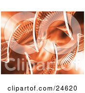 Poster, Art Print Of Two Double Helix Dna Strands Twisting Over An Orange Background