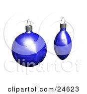 Clipart Illustration Of Two Blue Christmas Tree Ornaments With Snowflake Patterns Over White