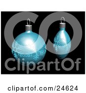 Clipart Illustration Of Two Blue Christmas Tree Ornaments With Snowflake Patterns Over Black