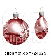 Clipart Illustration Of Two Red Christmas Tree Ornaments With White Snowflake Designs Over White