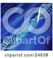 Clipart Illustration Of A Silver DNA Double Helix Strand Spanning Diagonally Over A Blurred Blue Background